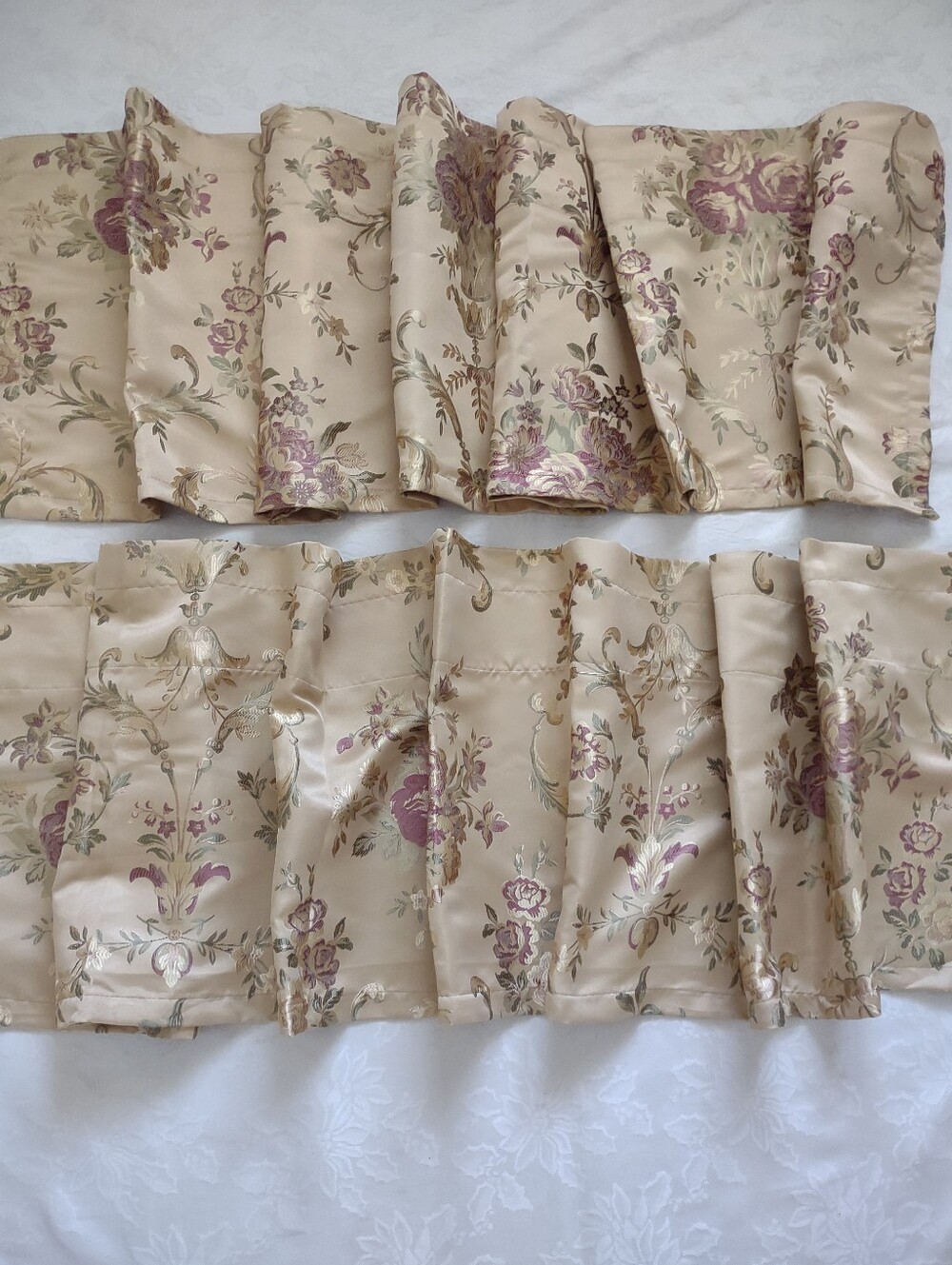 2 valances jacquard Damask golden French Garden Roses floral